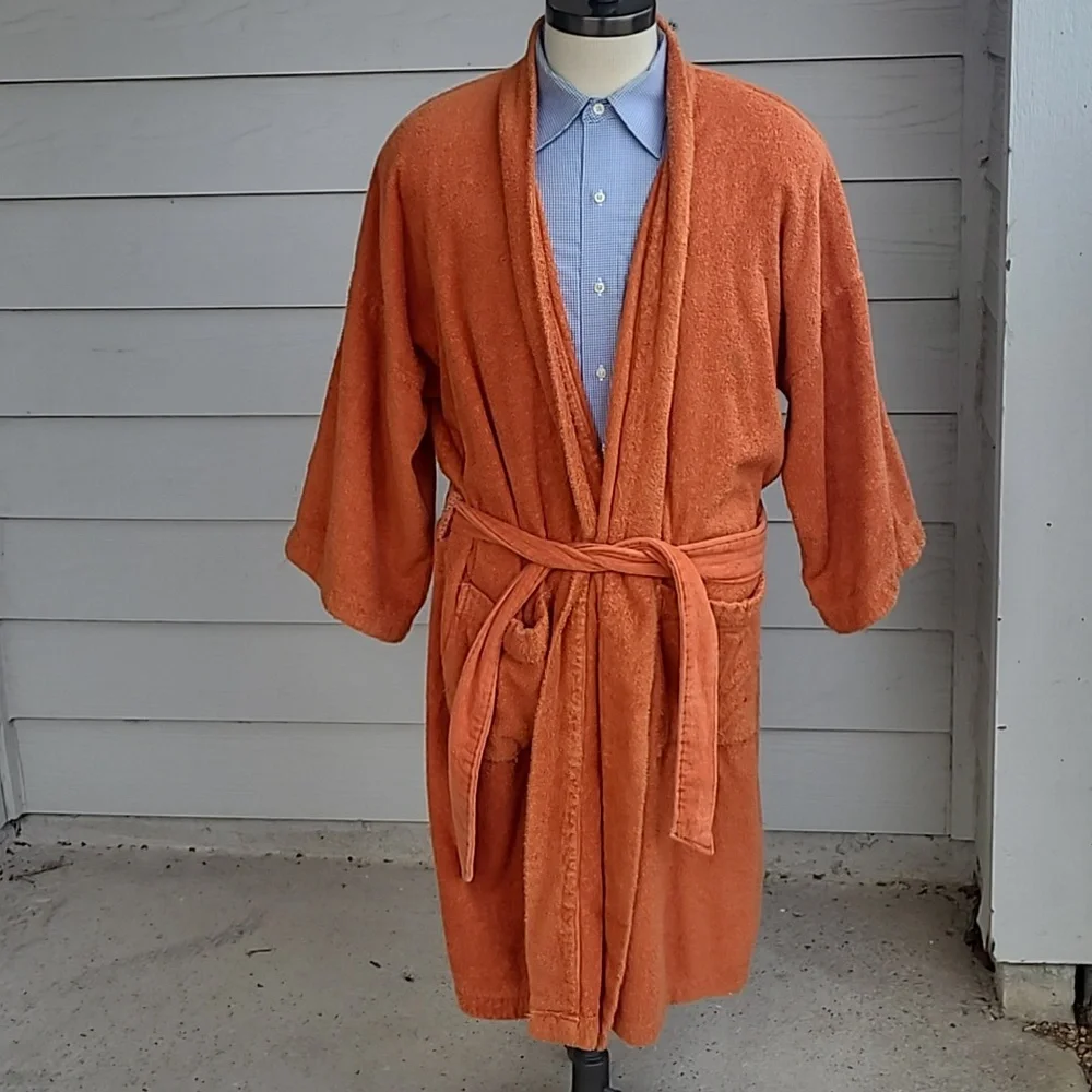 CANYON GROUP Damze‎ Chenille UT Texas Longhorns Orange Mens Belted Robe RARE 90s